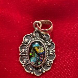 Aurora Opal Mosaic Sterling Silver 925 Pendant